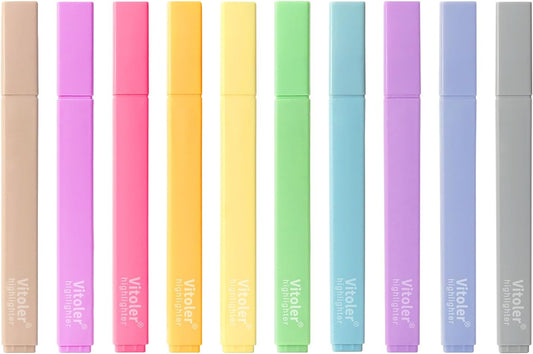 Vitoler Aesthetic Highlighters,10 Pcs Chisel Tip,Dry Fast Easy to Hold,Highlighter Set of Cute Office Desk Accessories, School Supplies