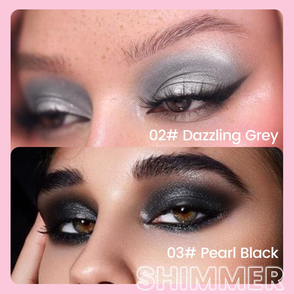 evpct 2Pcs Cream Eye Shadow Brightener Sticks Set for Eyes Waterproof, Dazzling Grey & Pearl Black Shimmer Cream Eyeshadow Applicator Stick Pigmented Eye Makeup sombras en crema para ojos 02+03