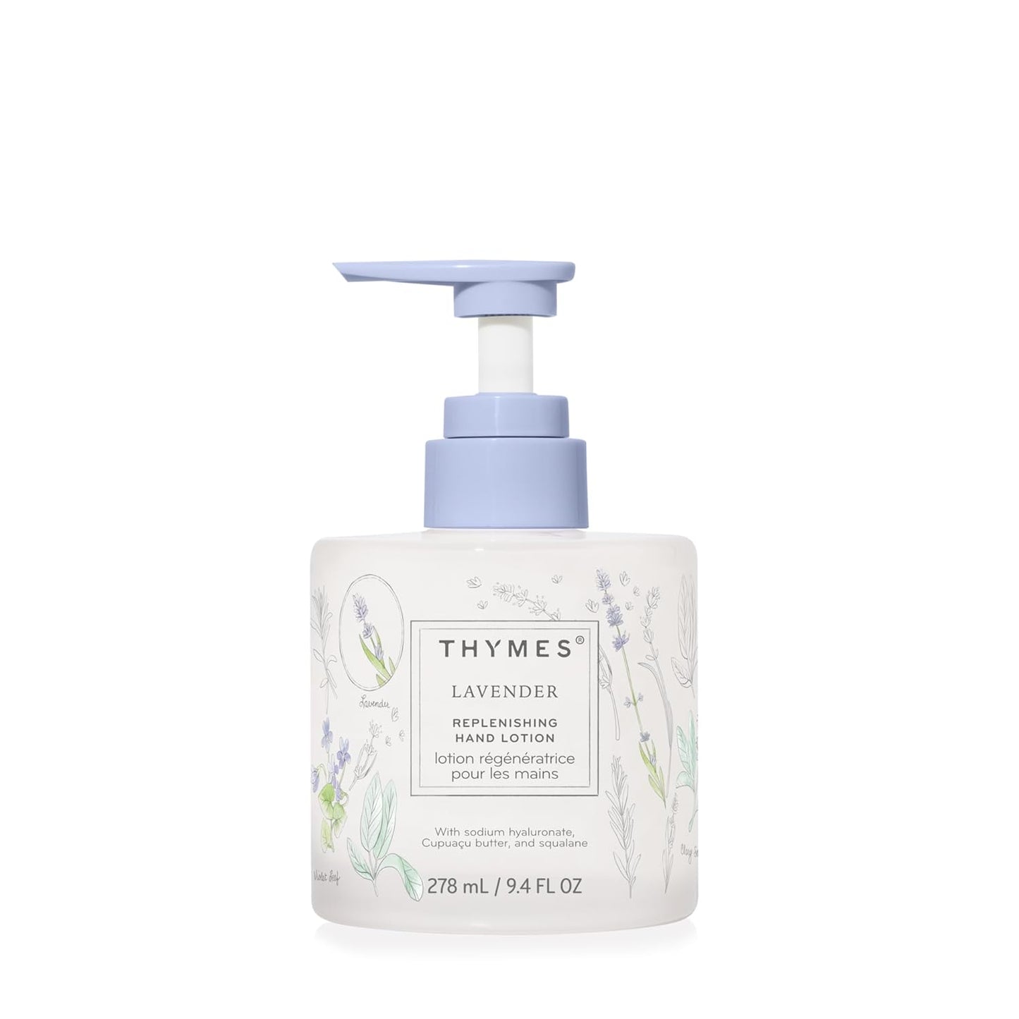 Thymes Replenishing Hand Lotion for Dry Skin - Daily Moisturizer Helps Reduce Dryness - Hand Lotion for Women & Men Formulated with Sodium Hyaluronate & Squalane (Lavender, 9.4 fl oz)