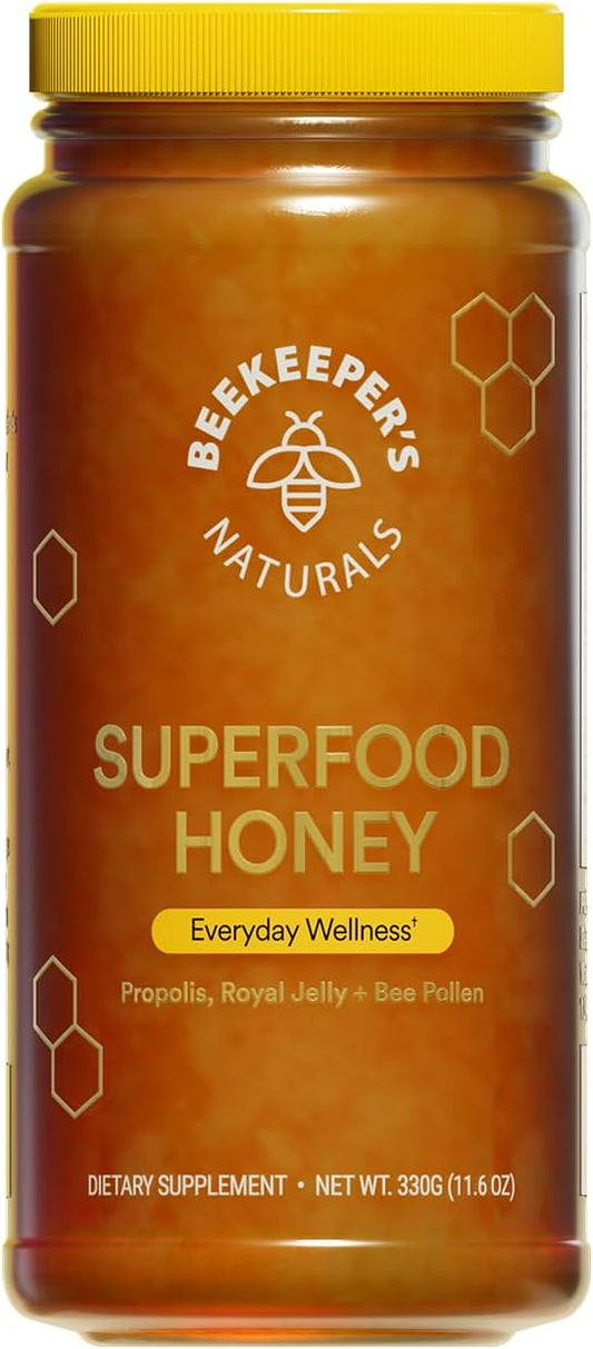 Superfood Honey by Beekeeper's Naturals - Bee Pollen, Royal Jelly, Propolis, Honey - Natural Energy, Immune Support, Mental Clarity, Athletic Performance (11.6 oz)