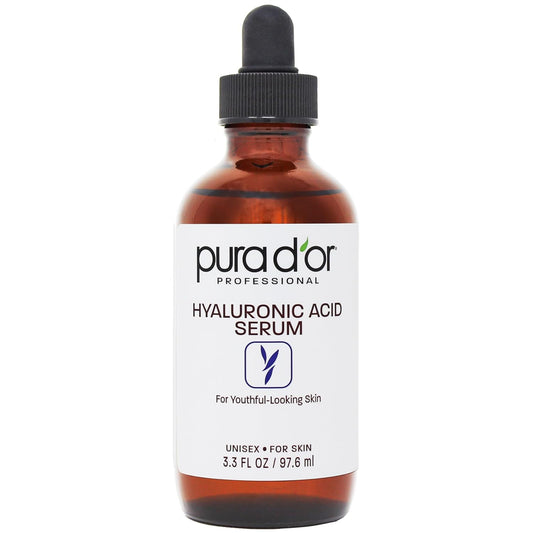 PURA D'OR 3.3 Oz Hyaluronic Acid Serum For Deep Hydration - Anti-Aging, Plumping & Moisturizing Formula For Smooth, Supple Skin - Natural Skincare Boost - Fine Lines & Wrinkle Reducer - Travel Size
