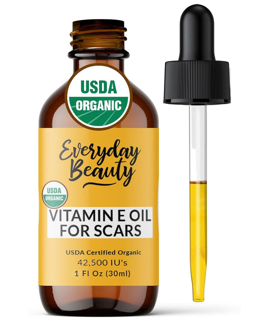 Organic Vitamin E Oil for Scars - All Natural & Vegan Skin Moisturizer 1oz - Light and Unscented Great for Scars After Surgery - Reduce Wrinkles, Anti Aging, Lighten Dark Spots - Face, Skin & All Over