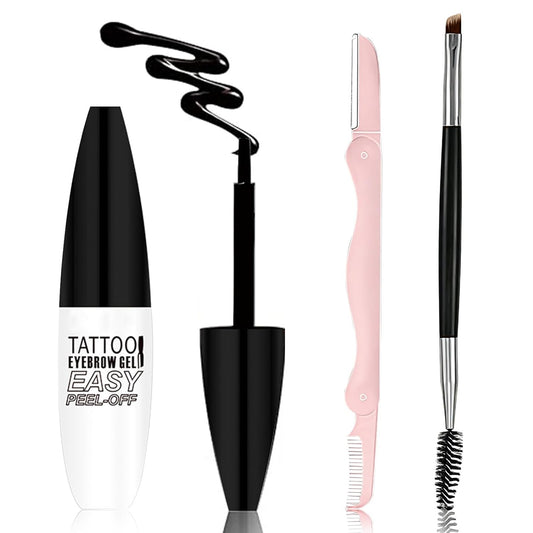 Easy Peel Off Eyebrow Gel Kit, Black Tattoo Brow Gel, Long-lasting Waterproof and Transfer for Women to Achieve Natural Fuller Brows, Suitable for All Skin Types