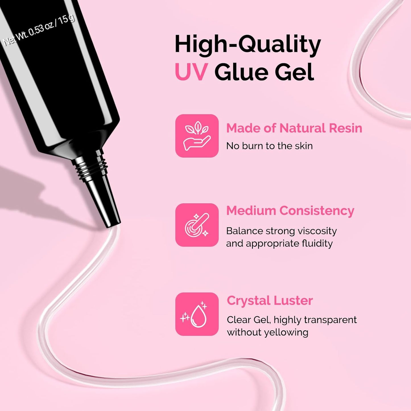 MelodySusie 2Pcs Nail Rhinestone Glue for Nails Super Strong Gel for Nail Charms Gems 3D Nail Gel UV Nail Glue for Nail Art Design Nail Chrome Powder