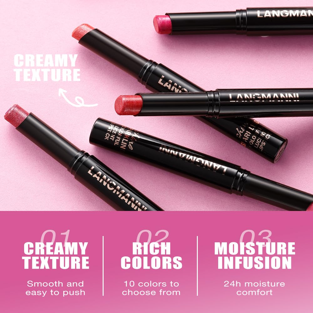 Jolilab 2Pcs Sparkling Lipstick Lip Gloss Long Lasting Waterproof Moisturizer Lip Balm Glitter Shimmer Metallic Lipstick, Diamond Shiny Bold Glow Goth Lipstick for Women Girls,Non-sticky(09+10