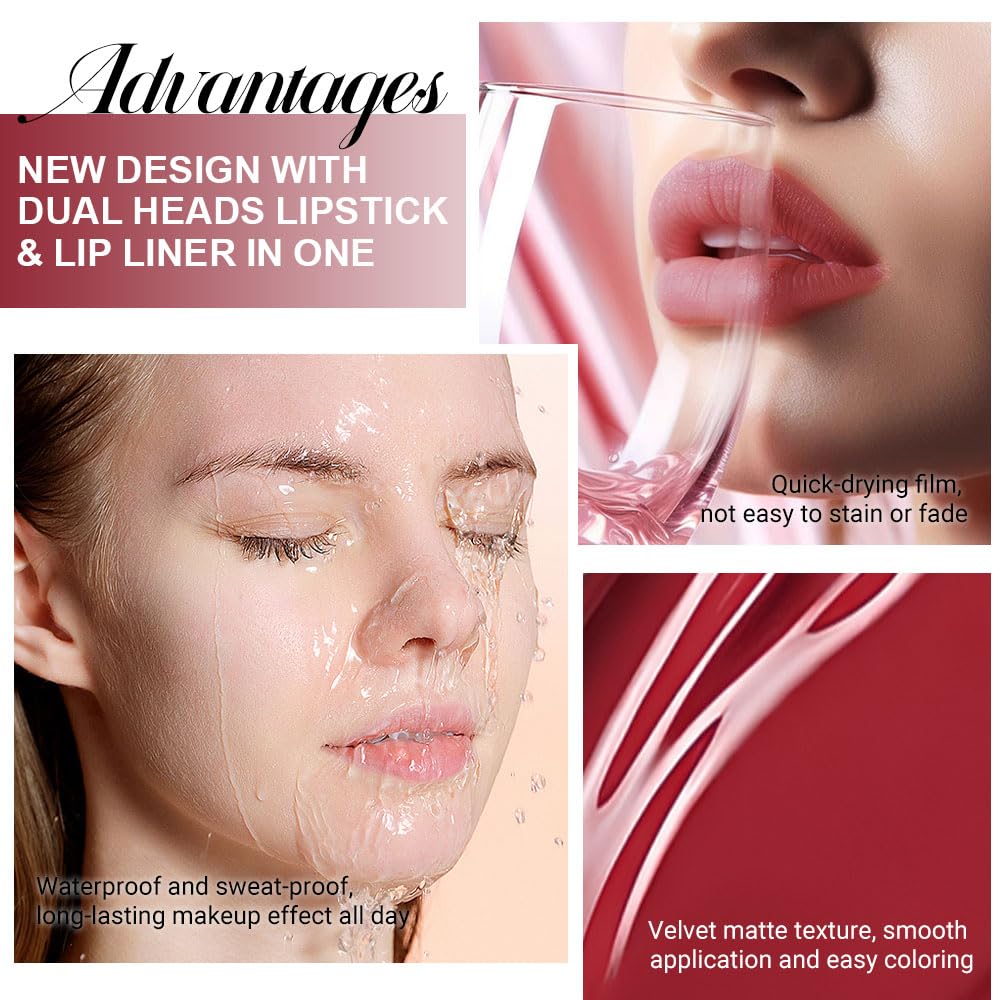 evpct 1Pcs Dark Oxblood Red Matte Lip Liner and Liquid Lipstick Stain Makeup Set for women, Red Long Lasting Smudge Proof Lipstick labiales matte mate larga duracion listip 24 hours originales, 30#