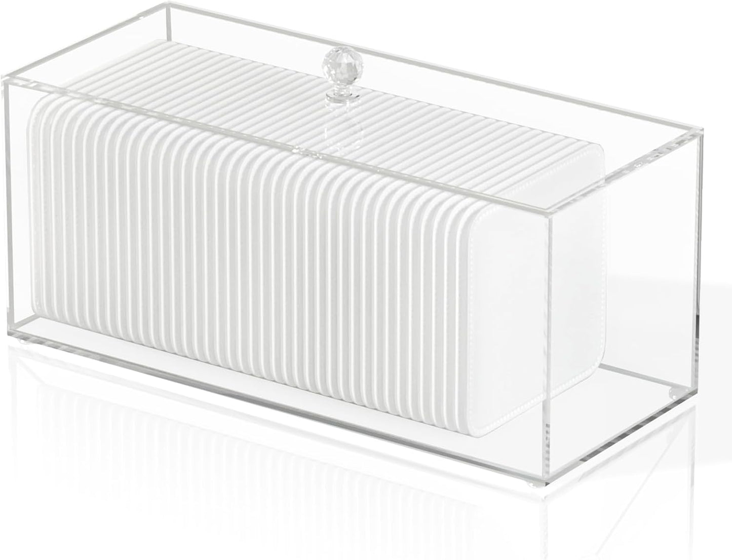 Acrylic Clean Pad Storage Box for Clean Skin Club - Cotton Holder, Square Organizer (Pads Not Included) - Horizontal With Lid