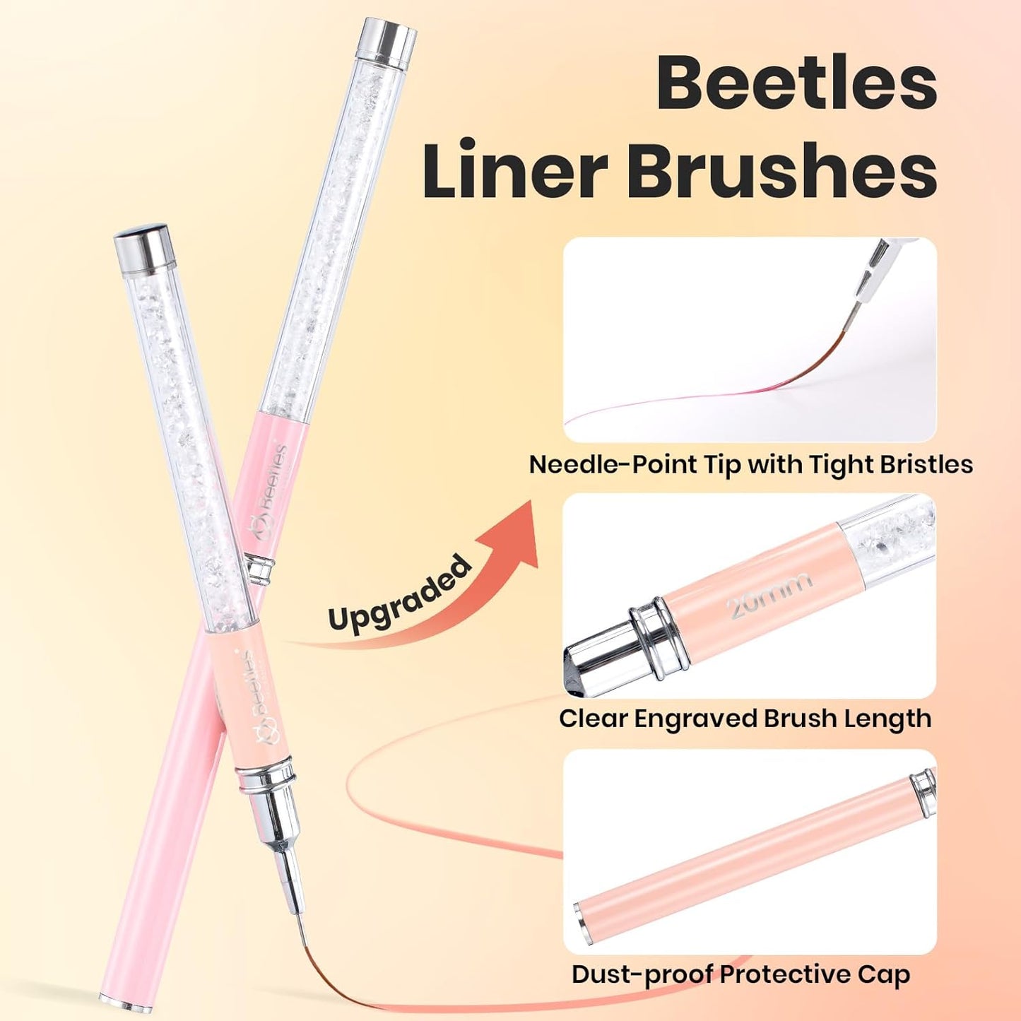 Beetles Gel Polish Nail Art Liner Brushes 5Pcs Painting Art Design Pen Set Diamond Application Rhinestone Handle Drawing Nail Art Brushes Tools Sizes 5/6/11/20/25mm Nail Art Design Gift for Women