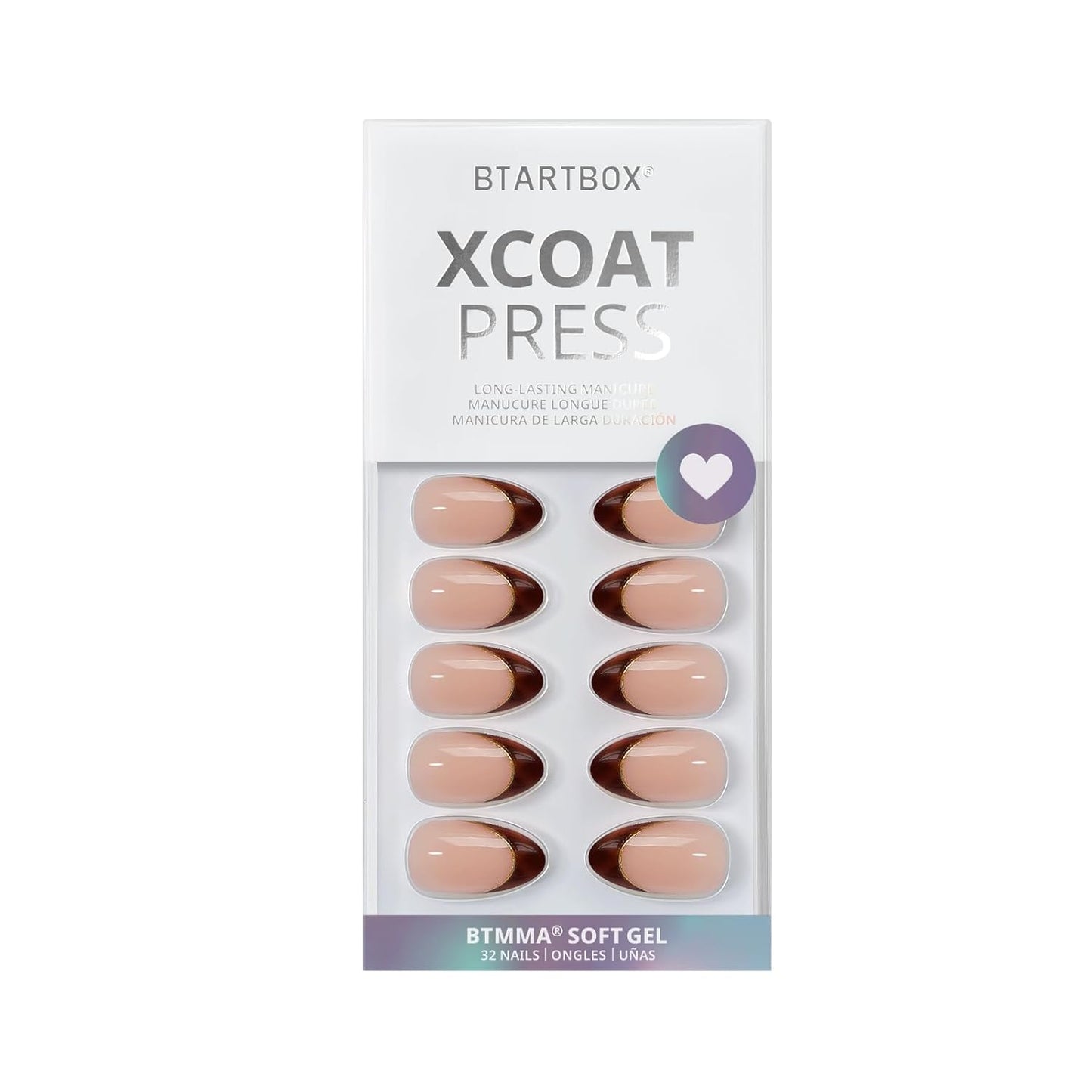 BTArtbox Press On Nails Short Almond - Winter French Tip Press On Nails, Soft Gel Fake Nails Brown, Reusable Glue On Nails with Nail Glue in 16 Sizes, Tortoise Shell