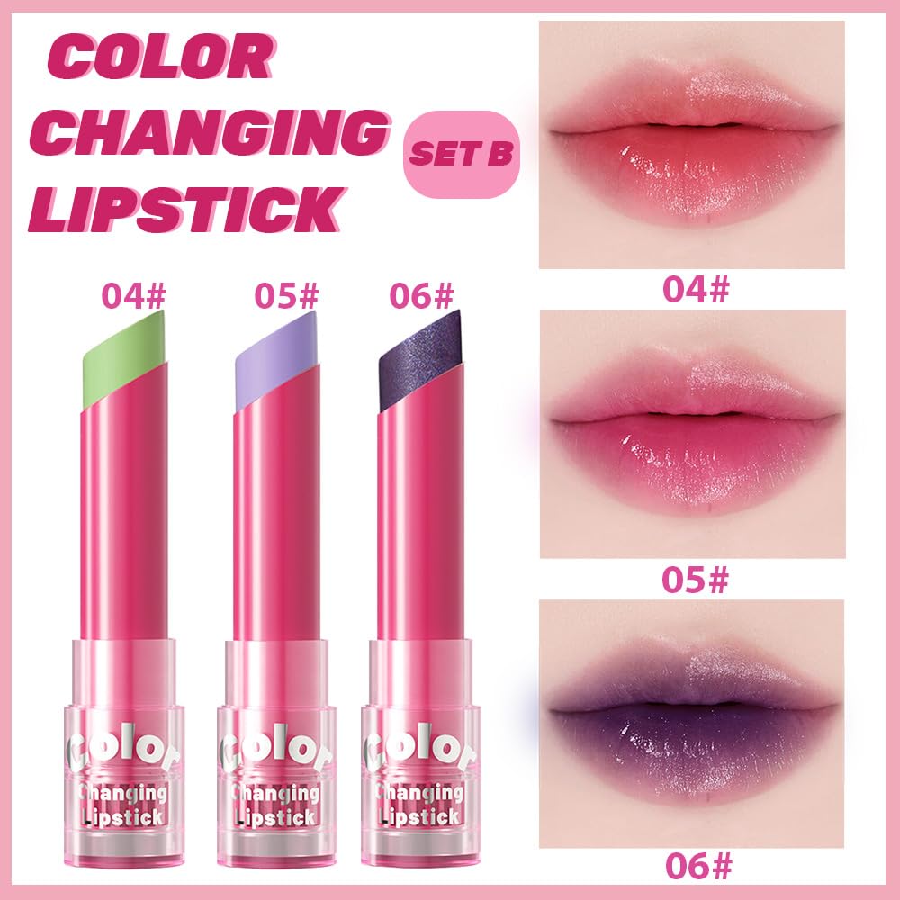 BINGBRUSH Color Changing Lipstick Set, PH Mood Peach Lip Balm and Gloss, Long Lasting Tinted Lip Stain (Set-B #04#05#06, 3 Count (Pack of 1))
