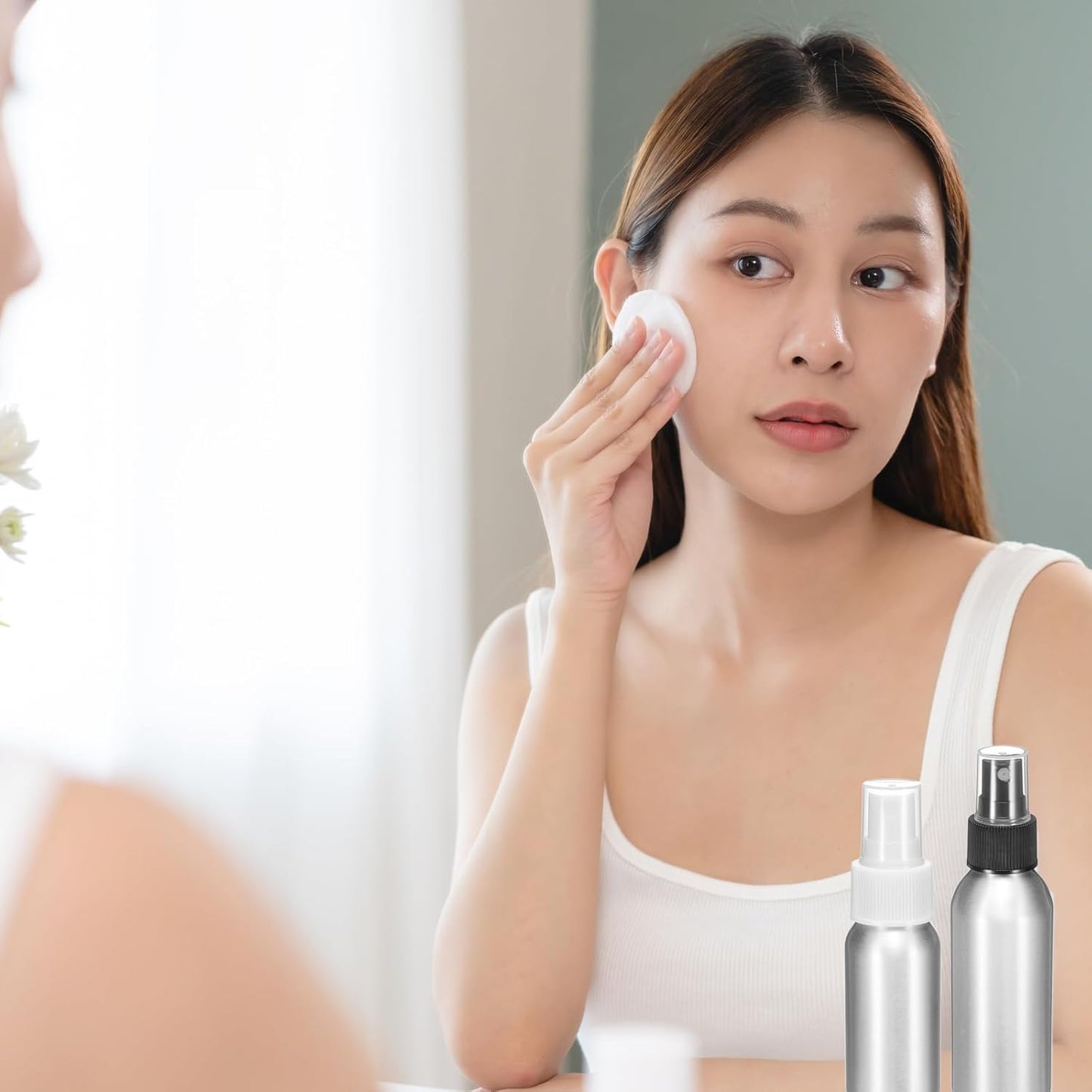 HARFINGTON 5pcs Aluminum Fine Mist Spray Bottles 100ml/3.4oz Metal Small Liquid Alcohol Refillable Travel Container with White Plastic Nozzle Cap for Perfume Skincare Cosmetic Storage Bottle