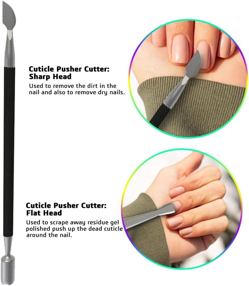 Professional Cuticle Trimmer with Cuticle Pusher Nail Cuticle Remover Nipper Silver Stainless Steel Sharp Blades Manicure Tools with Double Spring Nail Care Pedicure Nail Tools Home Spa (Black)