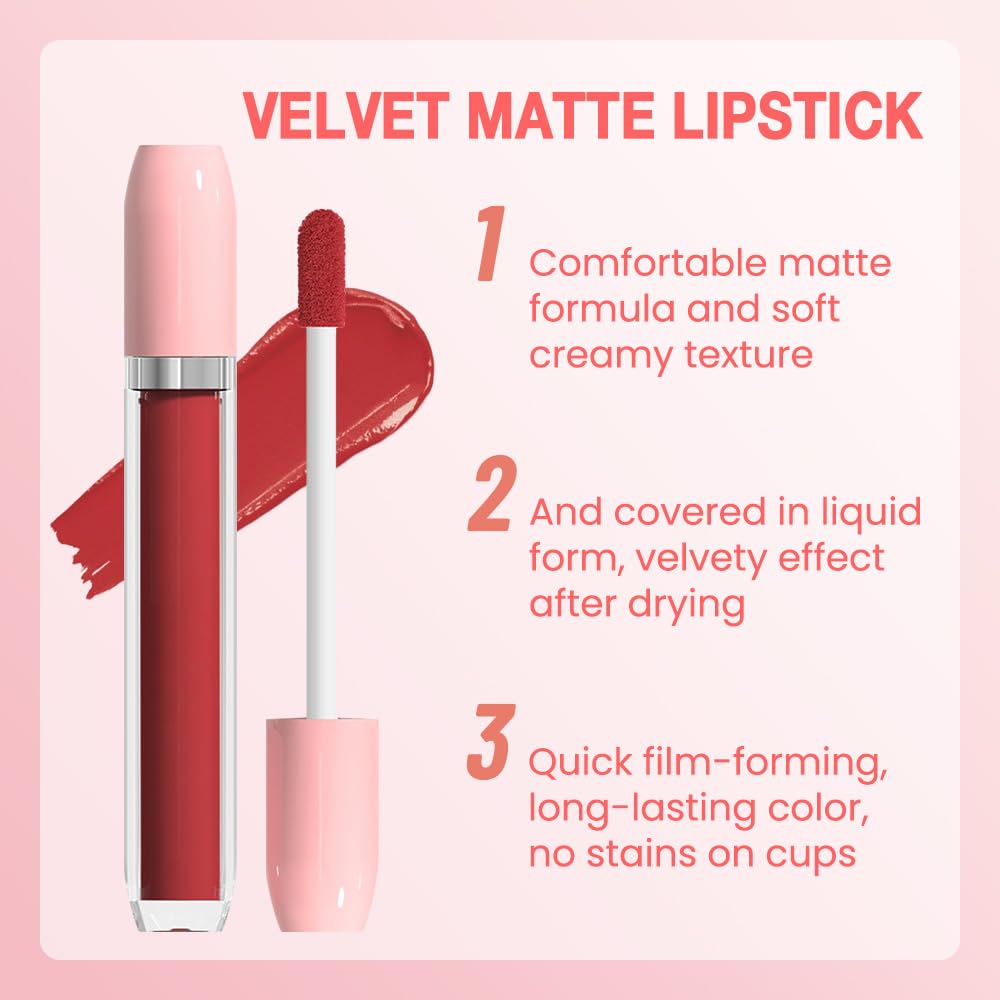 BINGBRUSH Super Matte Longwear No-Budge Stay On Smudge Proof Liquid Lipstick Long Lasting Makeup for Women,Highly Pigmented Color and Instant Shine, Cheeky