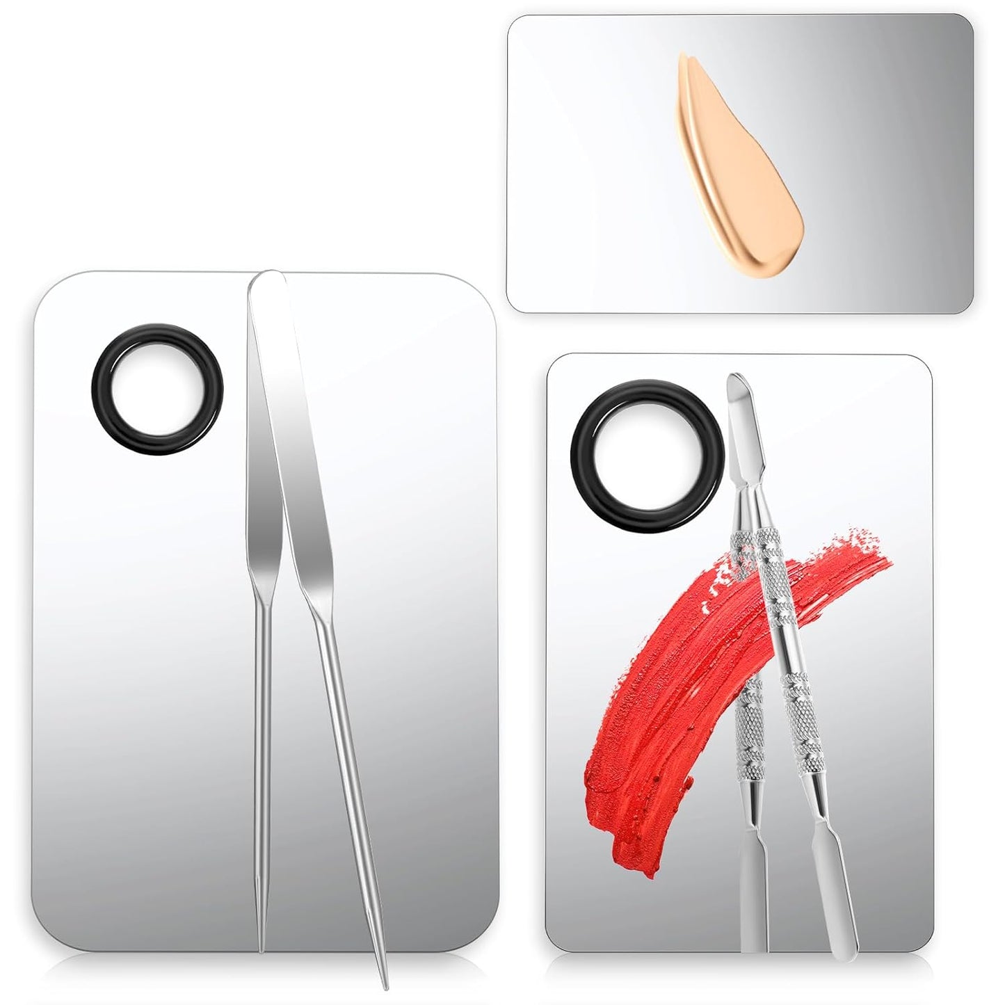 3Pcs Stainless Steel Cosmetic Makeup Palette Professional Cosmetic Mixing with Spatula Makeup Artist Tool Nail Art Palette for Mixing Foundation Eye Shadow Eyelash Nail Art Different sizes