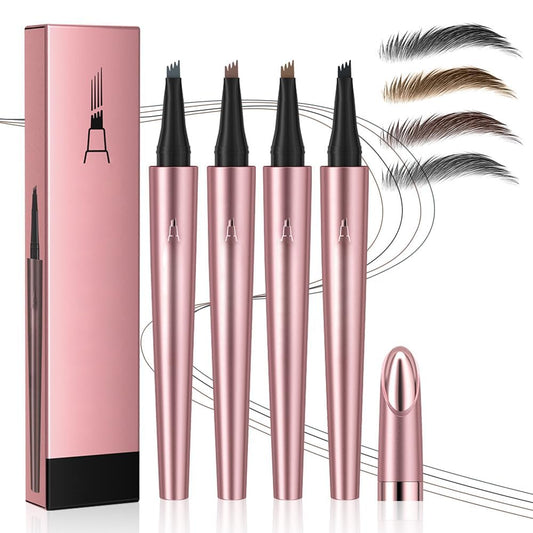 Microblading Eyebrow Pen, New 3D Microblading Eyebrow Pencil, Waterproof Eye Brow Pen with 4 Tip, Natural Magic Eyebrow Makeup Fine Stroke Contouring Pencil Long-Lasting Stay on All Day (All-4Pcs)