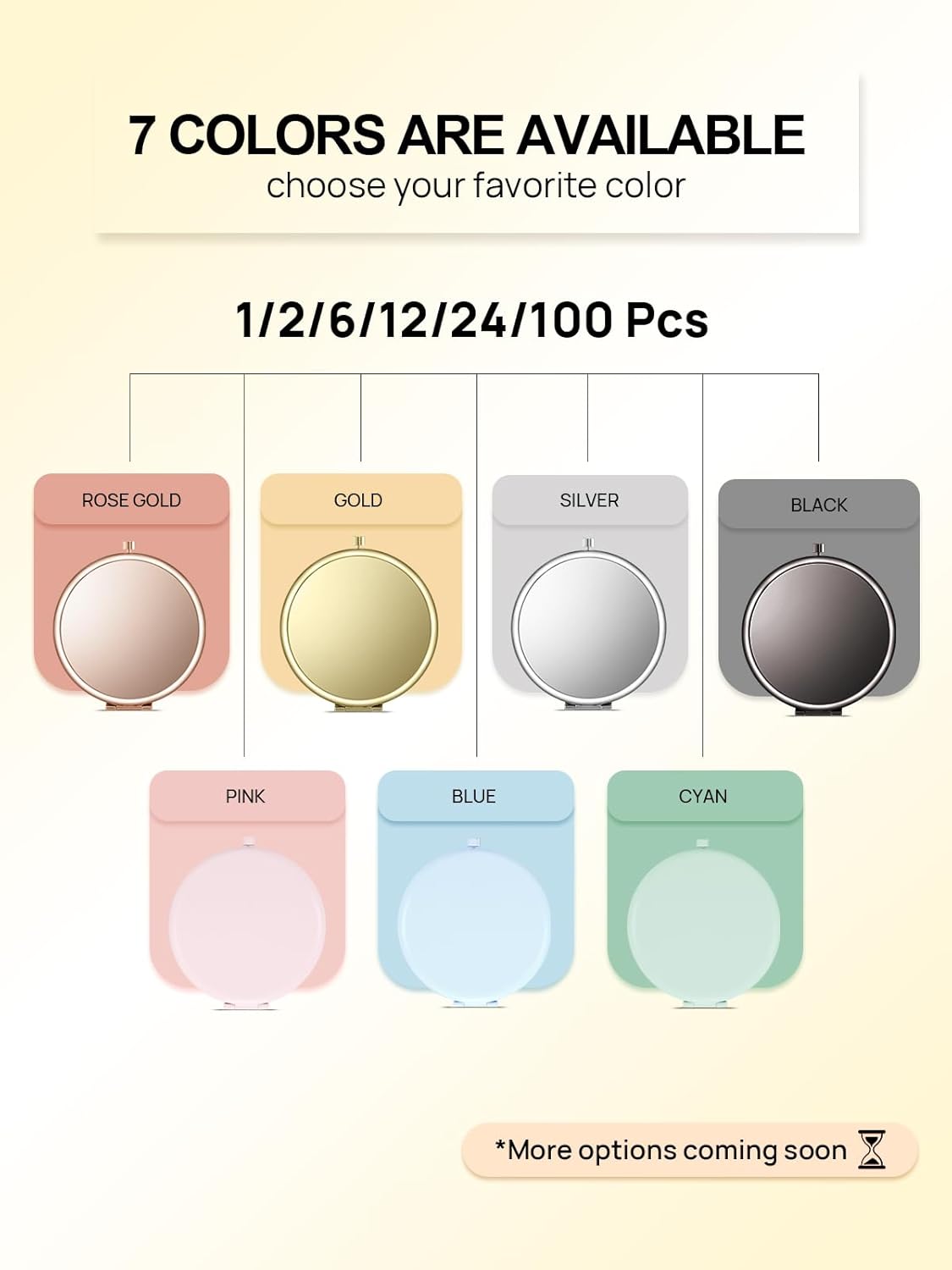 Compact Mirror Bulk, Set of 100 Double-Sided 1X/2X Magnifying Metal Pocket Makeup Mirrors(Round, Gold)