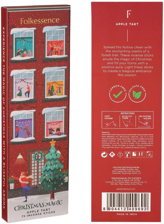 Folkulture Christmas Incense Sticks for Home | Pack of 75 Insenses for Cleansing | Natural and Non Toxic Insence Sticks for Gifts for her | Organic Apple Tart Inscents (Christmas Magic)