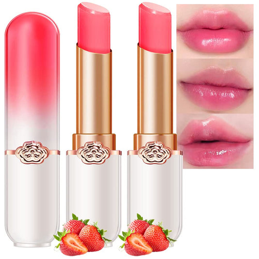 evpct 2Pcs Strawberry Tinted Lip Balms PH Lip Color Changing Lipstick Balm Stain Gift Set Queen for Women Girls Korean Mood Long Lasting Color Change Light Pink Lipstick Lip Tint Plumper Gloss