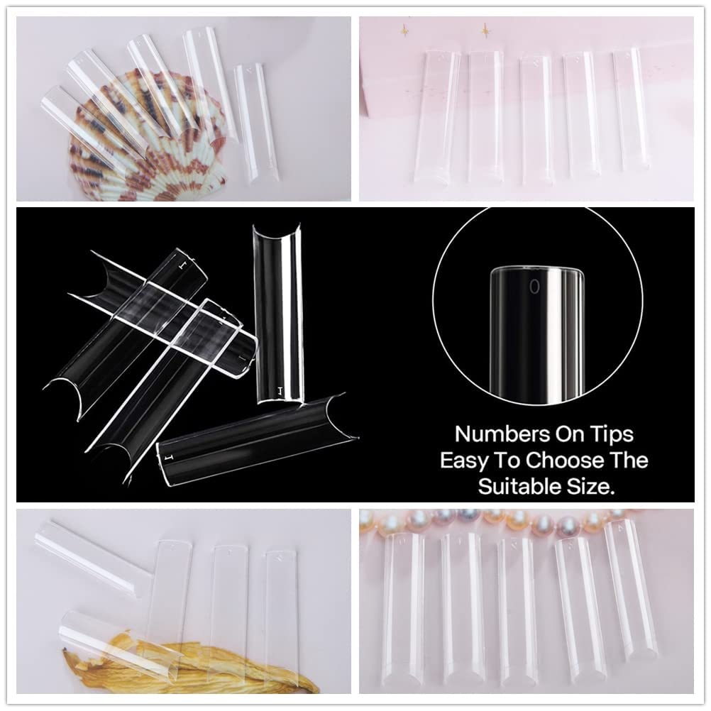 UNA GELLA Tapered Square Nail Tips XXL 216 PCS No C Curve Nail Tips Extra Long Straight Nails Half Fake No Trace for Acrylic Tips for Home DIY with Box