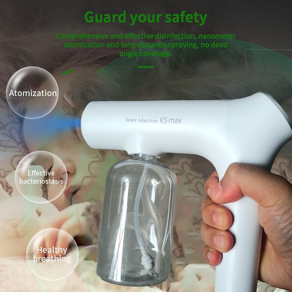 Atomizer Sprayer Rechargeable Nano Mist & Barber Spray Gun– Electrostatic Portable Sprayer with Blue Light for Home, Office & Travel