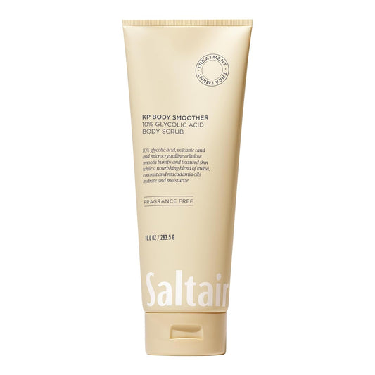 Saltair KP Body Scrub. 10% Glycolic Acid Treatment with Volcanic Sand and Plant Moisturizers. Fragrance-Free Physical Chemical Exfoliator. Exfoliating Body Scrubber for Rough Bumpy Skin, 10oz.