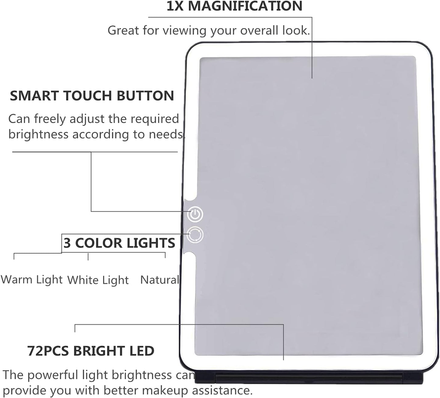 deweisn Folding Lighted Makeup Mirror with 72 LEDs 3 Colors Light Modes USB Rechargable 1800mA Batteries Portable Ultra Thin Compact Vanity Mirror Dimmable Travel Mirror