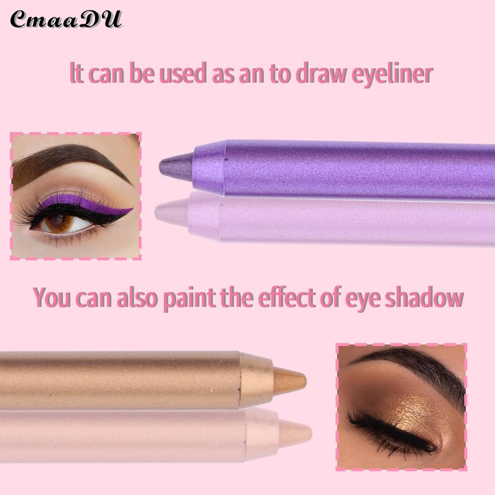 12 Colorful Eyeliner Pen Set, Eye Shadow Pencil, Pearl Eyeliner Kit Metallic Glitter Colored Eye liner for Women Eye&Lip Liner Professional Waterproof Eye Makeup
