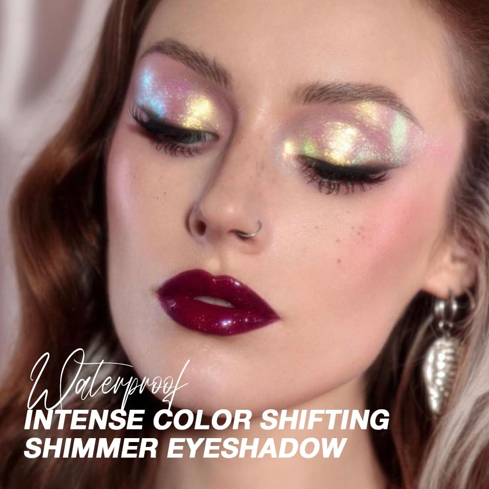 evpct Blonde gold Mermaid pink Holographic Glitter Sparkle Chameleon Chrome Eye Shadow Palette Makeup for Older Women, Duochrome Chromatic Multichrome Metallic iridescent Eyeshadow Palette Singles