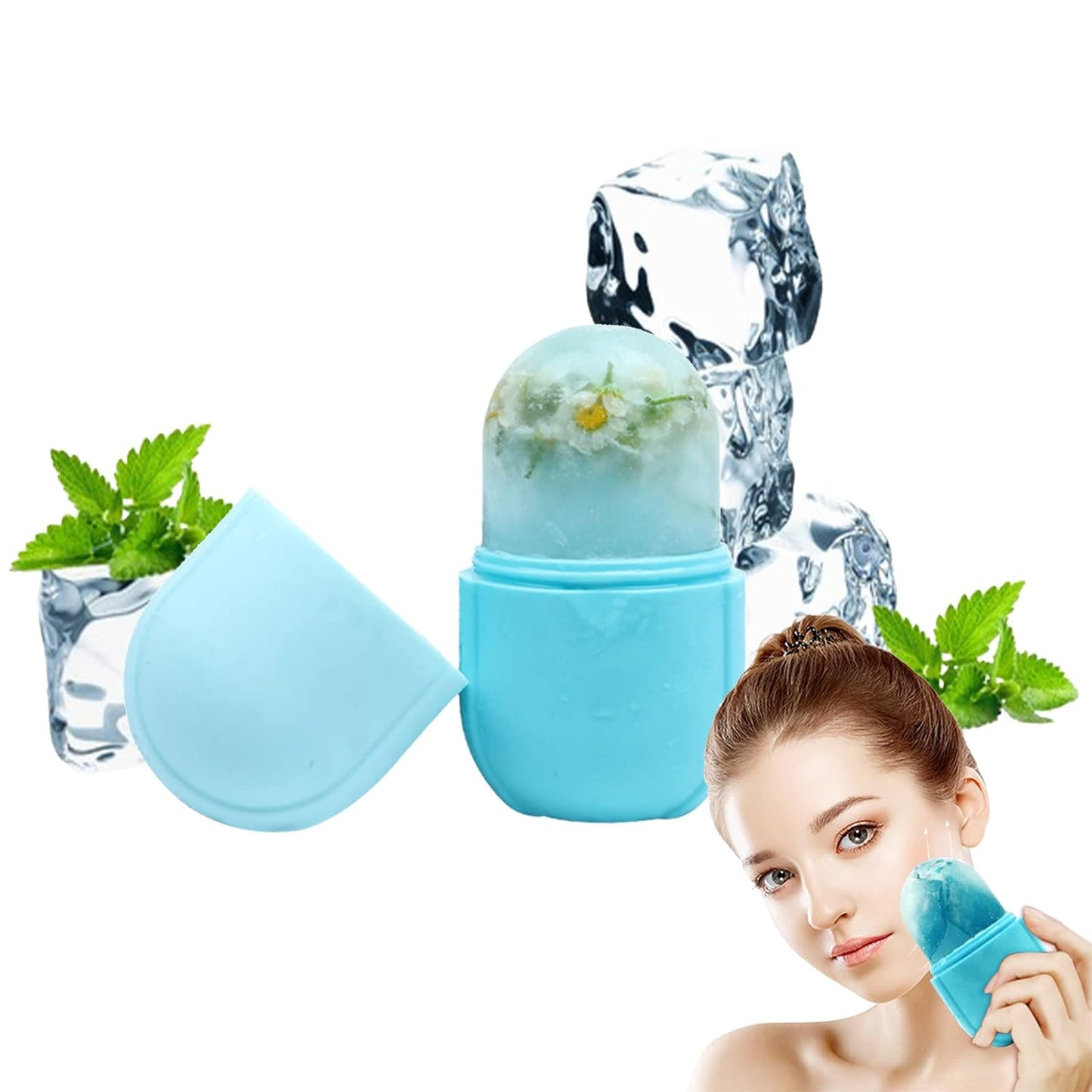 Ice Roller for Face and Eye, Ice face roller,Gua Sha Facial Tools, Facial ice roller, Skin Care Tools,Ice mold for face…(blue-face)