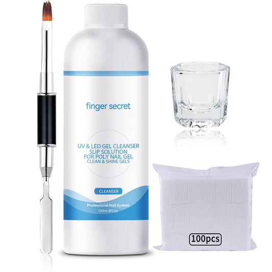 Slip Solution 4Fl.Oz Slip Solution Nail Extension Gel Liquid Slip Solution for Poly Gel Nails with Brush Spatula Glass Cup Nail Cleaning pads Gel Cleanser for Nails