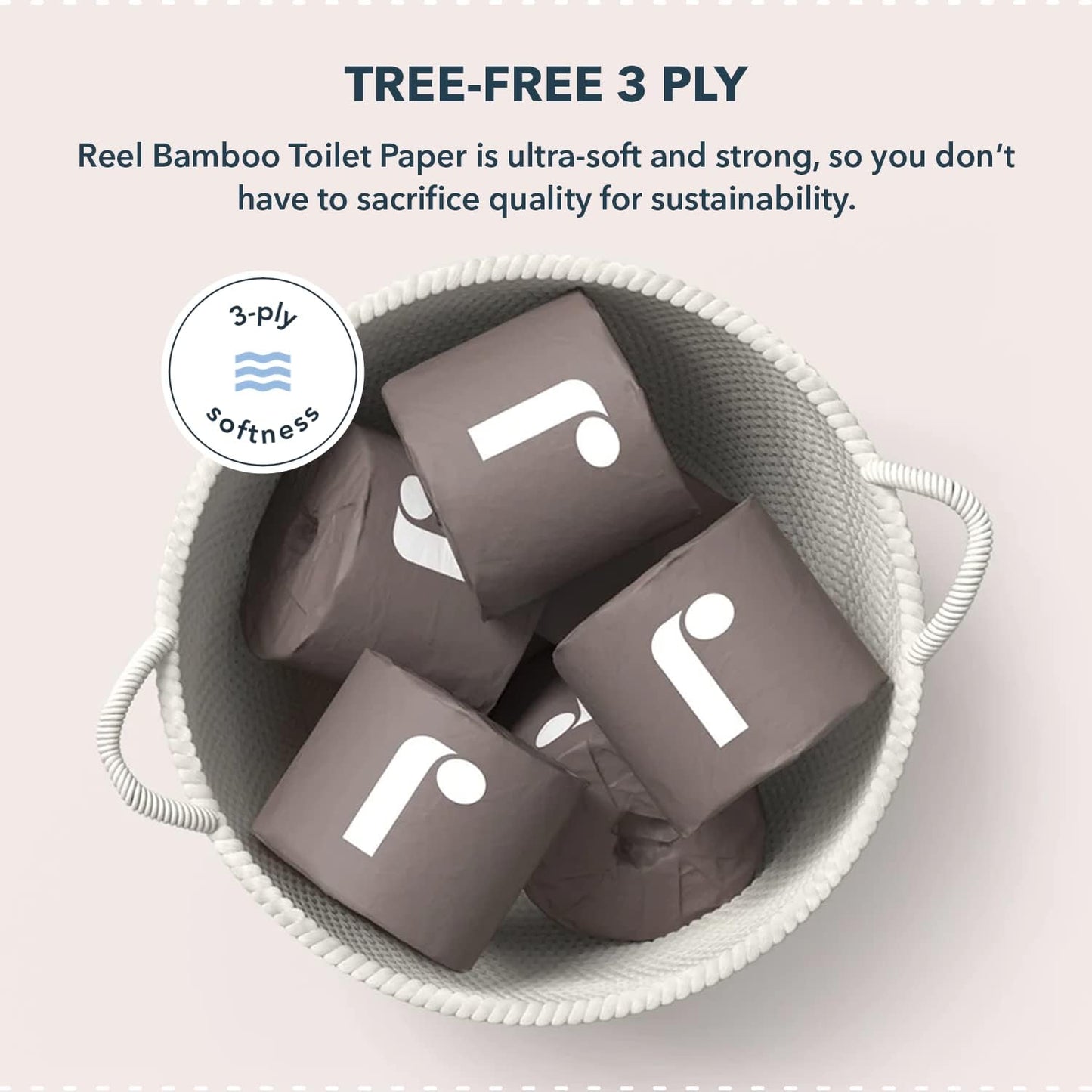 Reel Premium Toilet Paper - 12 Rolls of Toilet Paper - 3-Ply Made from Tree-Free - Zero Plastic Packaging, Septic Safe