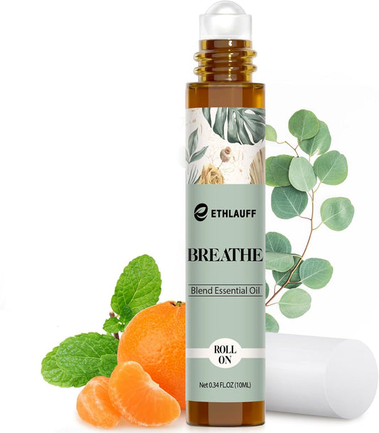 Breathe Essential Oil Blend 10 ml, Breath Easy Essential Oil Roll On, Natural Breathing Support for Sinus Relief, Headache
