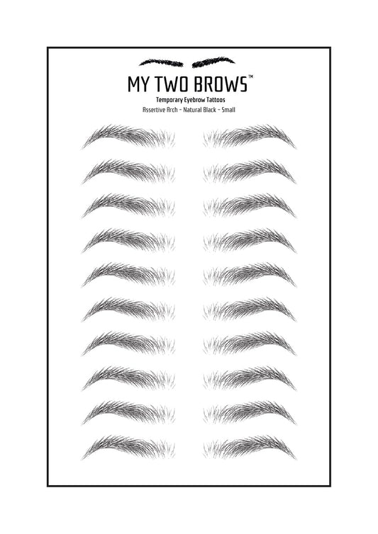 (10 pairs) Natural Black Temporary Eyebrow Tattoo - Small Size - Waterproof & Smudgeproof - Assertive Arch Style Eyebrow Stickers - Sheet Lasts up to 30 Days - Won't Work on Existing Brows