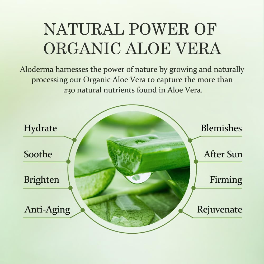 Aloderma 99% Organic Aloe Vera Gel Made within 12 Hours of Harvest, Easy Travel Size Tube for Body, Face, & Scalp, Cooling & Soothing Support for Skin & Sunburn, Hydrating Aloe Gel, 1.5oz - 2ct
