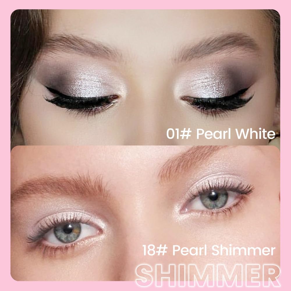 evpct 2Pcs Cream Eye Shadow Brightener Sticks Set for Eyes Waterproof, Pearl White & Pearl Shimmer Cream Eyeshadow Applicator Stick Long Lasting Pigmented Eye Makeup sombras en crema para ojos 1+18