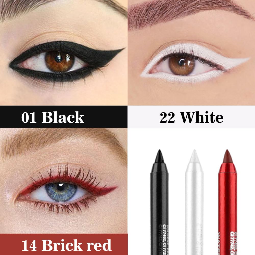 evpct 3Pcs Black & Red & White Gel Glitter Matte Metallic Eyeliner Pencils Set for Women Waterproof Smudge Proof lapiz de ojos delineador de ojos contra el agua Eye Liner Makeup 01 14 22