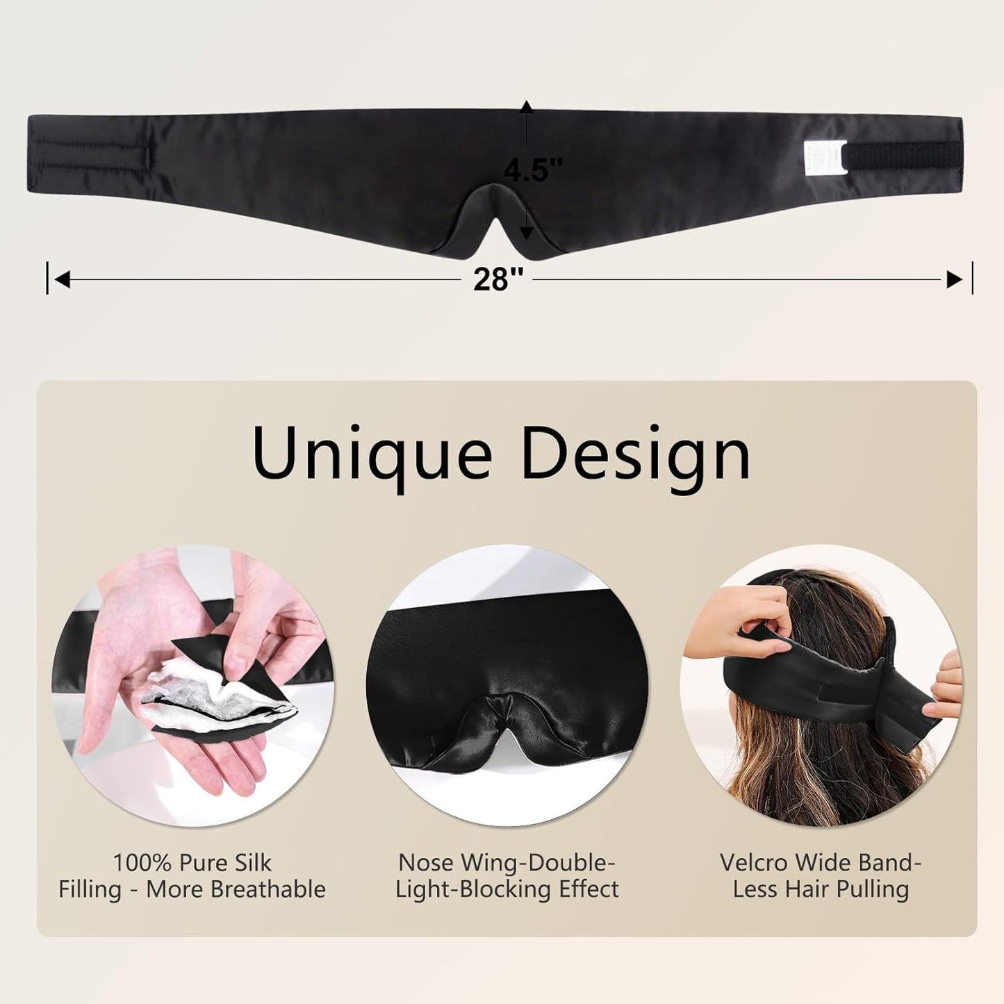 ZIMASILK 100% 22 Momme Mulberry Silk Sleep Mask - Full Silk Filled, Ultra-Soft & Breathable, Face-Hugging Blackout Eye Cover for Sleeping (Black)