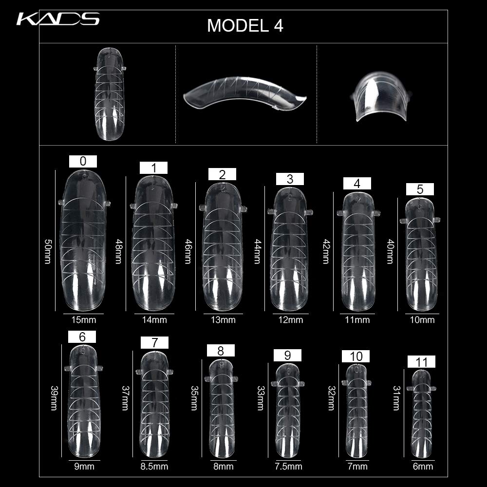 KADS 120PCS Clear Full Cover Dual Nail System Form UV Gel Acrylic Nail Art Mold Artificial Nail Tips with Scale for Extension (MODEL 4)