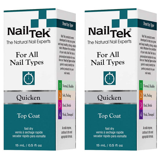 Nail Tek Quicken Quick Dry Top Coat Nail Polish for All Nails Types, 0.5 oz, 2 Pack