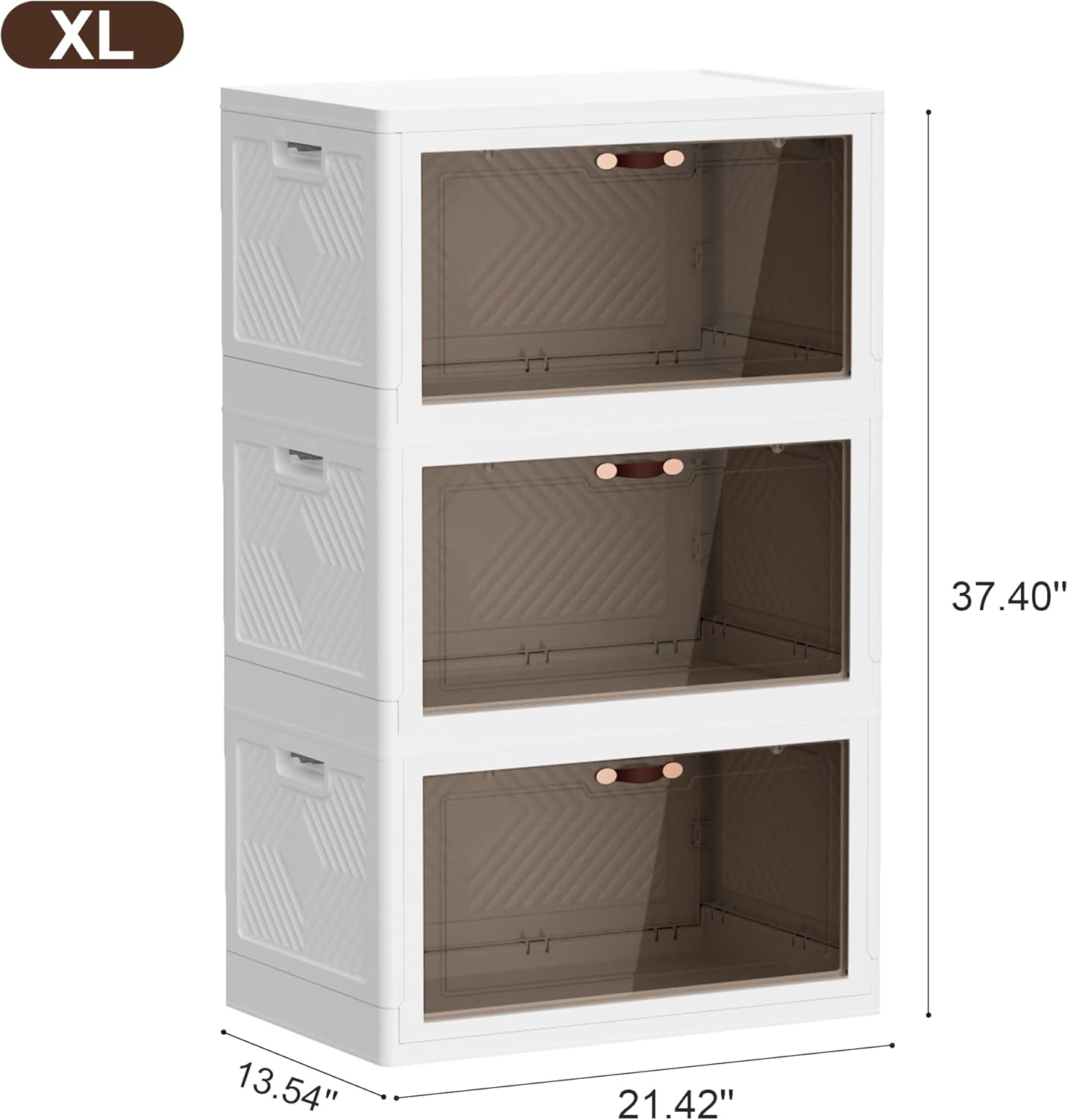 JOYMOOP Folding Storage Bins Organizer, 148.8 Quart Collapsible Storage Boxes with Wheels and Door, Stackble Plastic Storage Container for Clothing, Books and Sundries (XL, 12.4 Gal Per, 3 Tiers)