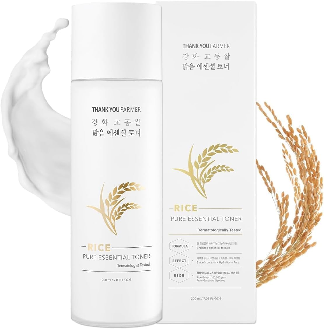 THANKYOU FARMER Rice Pure Toner – Hydrating K-Beauty Face Milk with Niacinamide & Centella – Vegan Korean Skincare for Men & Women, All Ages – Natural Toner for Dry, Sensitive Skin (7.03 oz)