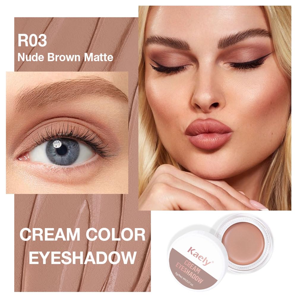 evpct Matte Nude Brown Single Cream Eye Shadow Palette Pot Makeup for Older Women, Highly Pigmented Monochrome Cream to Powder Eyeshadow Palette Matte Liquid eyeshadow, Natural Waterproof Blendable