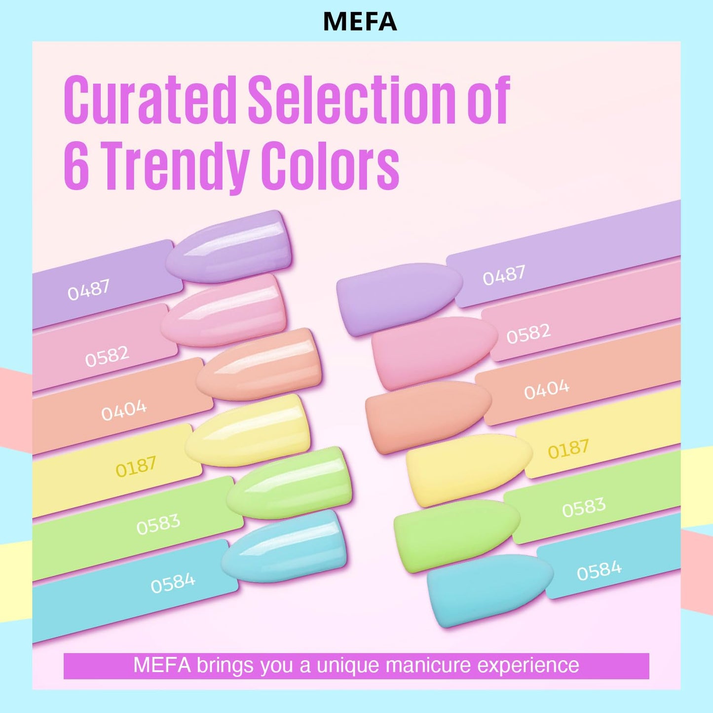 MEFA Macaron Gel Nail Polish Set 6 Colors, Spring Summer Pastel Soft Green Light Blue Coral Peach Lilac Purple Pale Creamy Shades Popular Nail Art Design Salon at Home DIY Manicure Gifts for Women