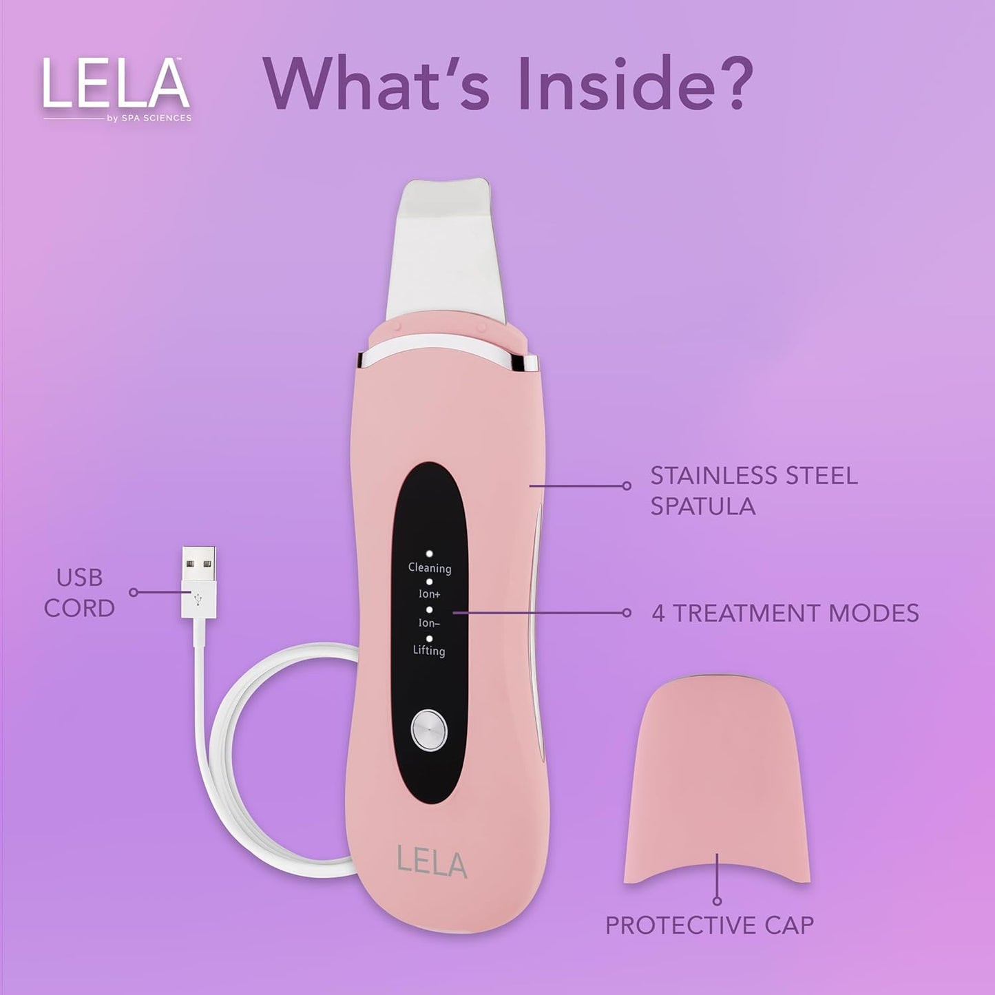 Spa Sciences - LELA - 4-in-1 Facial Spatula for Deep Cleansing, Pore Extraction, Serum Infusion, Anti-Aging and Contouring