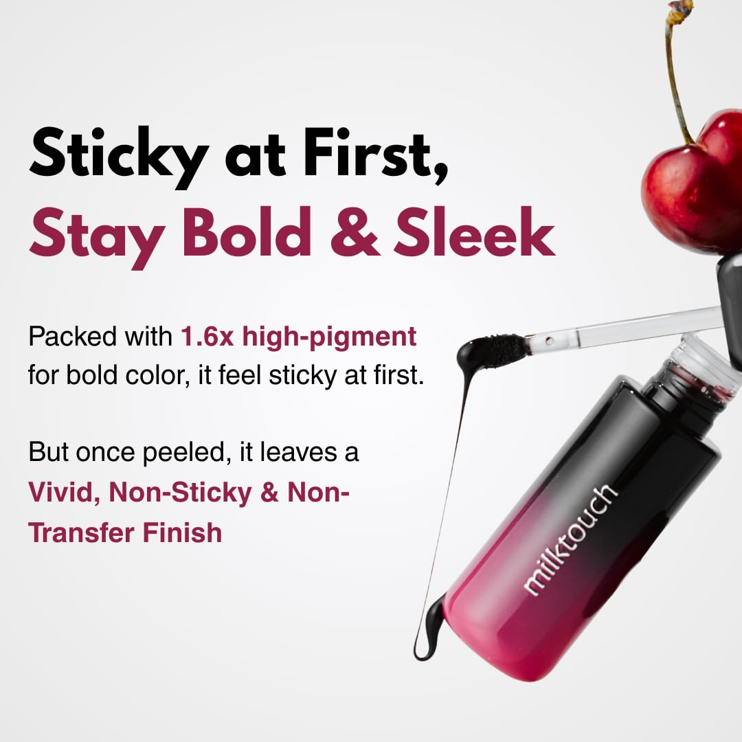 MILKTOUCH Black Peel Off Lip Tattoo - Long-Lasting Matte Lip, Waterproof & Transfer-Proof, Highly Pigmented, Stay-On-All-Day Lip Tint Stain (4.5g) #02 Black Plum