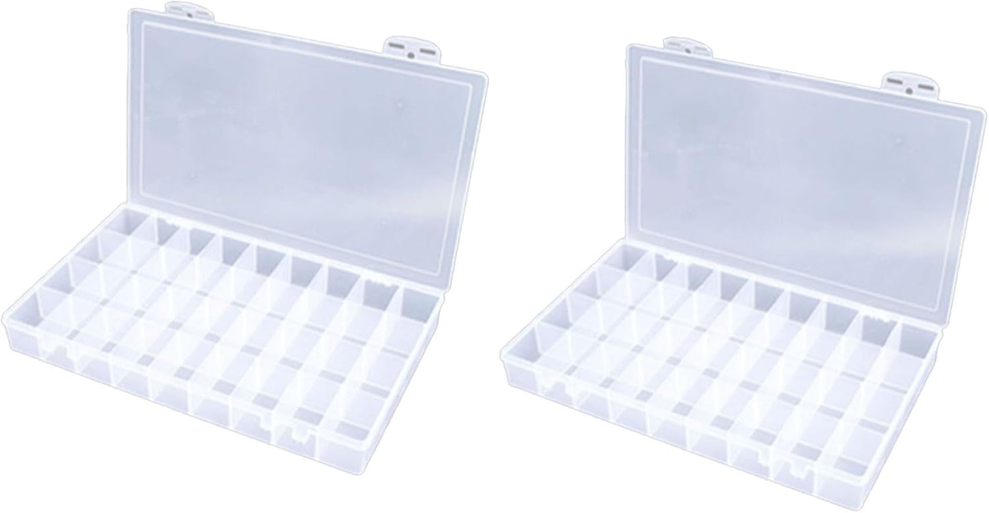 Feadily 2PCS 36 Grids Large Plastic Organizer Box with Dividers, Compartment Organizer Box for Nail Accessories/Screw/Sewing Arts and Oil Paint, Bead Storage Containers 14.9" x 9.2" x 1.9" (Clear)