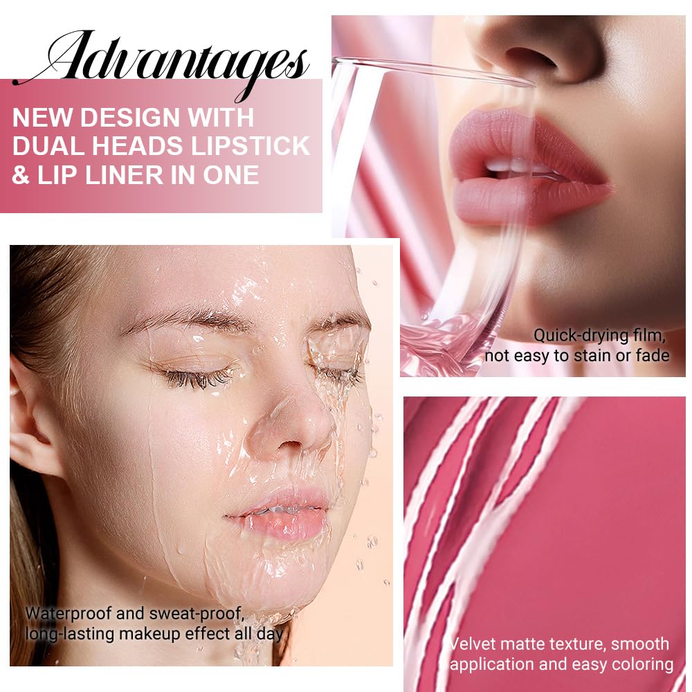 evpct 1Pcs Hot Mauve Matte Lip Liner & Liquid Lipstick Stain Makeup Set for Women, Hot Mauve Lip Liner Stain Long Lasting Waterproof Smudge Proof, Cruelty Free Lip Stick Makeup 24 hours originales, 63