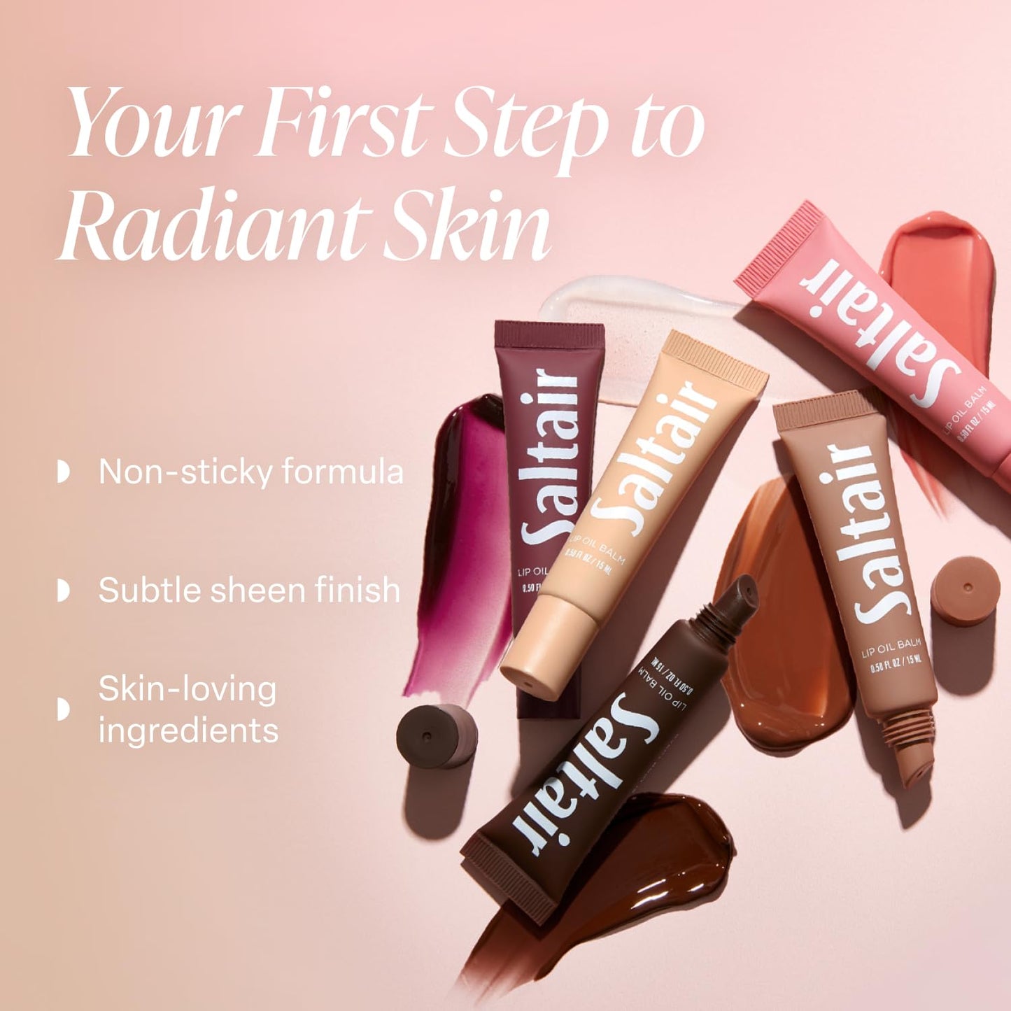 Saltair Hydrating Lip Oil Balm, Clear and Tinted Lip Gloss, Essentials Shades 5-Pack. Moisturizing Vegan Conditioning for Dry Cracked Lips with Glossy High-Shine Finish. Coconut Vanilla Flavor