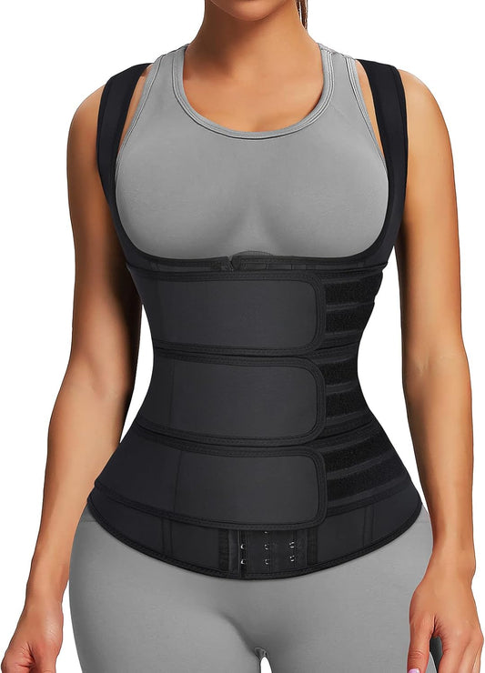 FeelinGirl Waist Trainer for Women Latex Waist Trainers Vest Plus Size Waist Cincher Corset 3 Belts Hooks Steel Bones