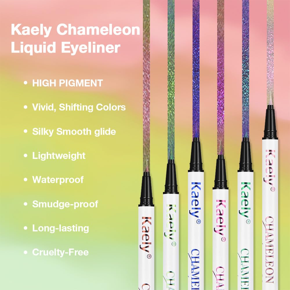 evpct Chameleon Duo Chrome Liquid Eyeliner, Iridescent Pink Glitter Metallic Shimmer Liquid Eyeliner, Multichrome Color Shift, Long Lasting Waterproof Eye Liner Eyeshadow Pencil Face Glitter Makeup